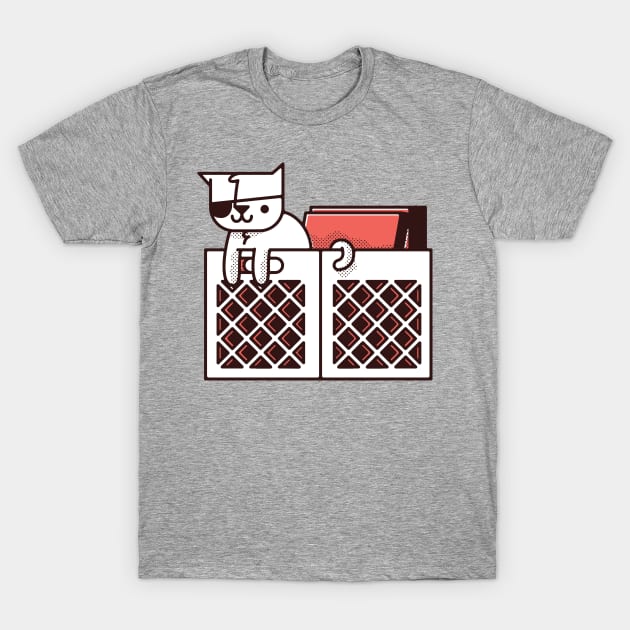 Pirate cats and records crates T-Shirt by jetpacksandrollerskates